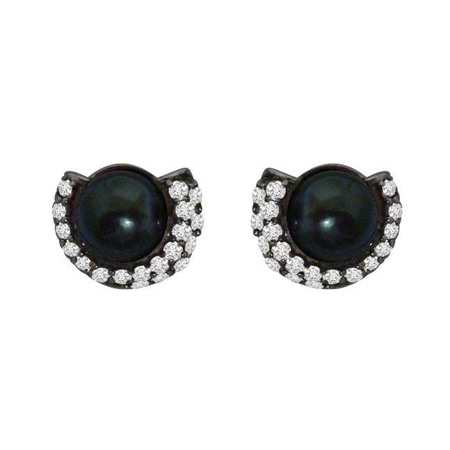 1 25ct Real Diamond Tahitian Black Pearl Earrings In 925 Silver