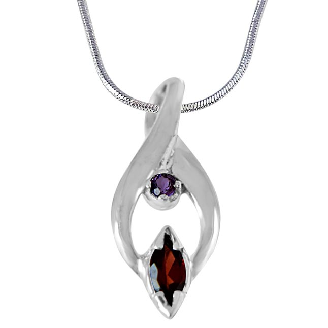 Marquise shaped purple AMETHYST  Sterling  Silver  925  purple Gemstone  PENDANT