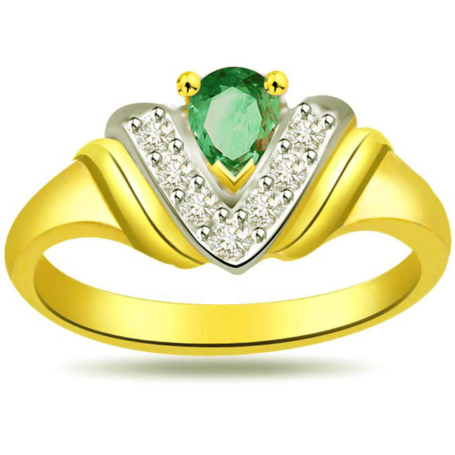 Charming Cross Stud 0.28ct Diamond & Emerald Gold rings SDR1080 -Diamond & Emerald