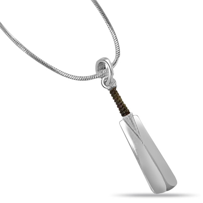 Silver Cricket Bat Pendants With Chain Surat Diamond Jewelry
