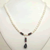 Drop Sapphire, Emerald ,Ruby Beads & Rice Pearl Necklace (SN468)