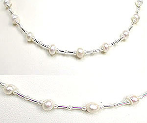 Sunrise - Real Freshwater Pearl Necklace with Silver Plated Pipe (SN153)