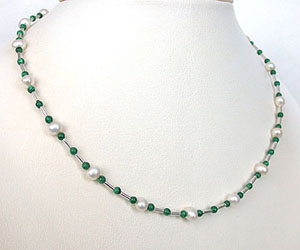 Pure Paradise - Single Line Freshwater Pearl, Malachite & Silver Plated Pipe Necklace for Women (SN160)