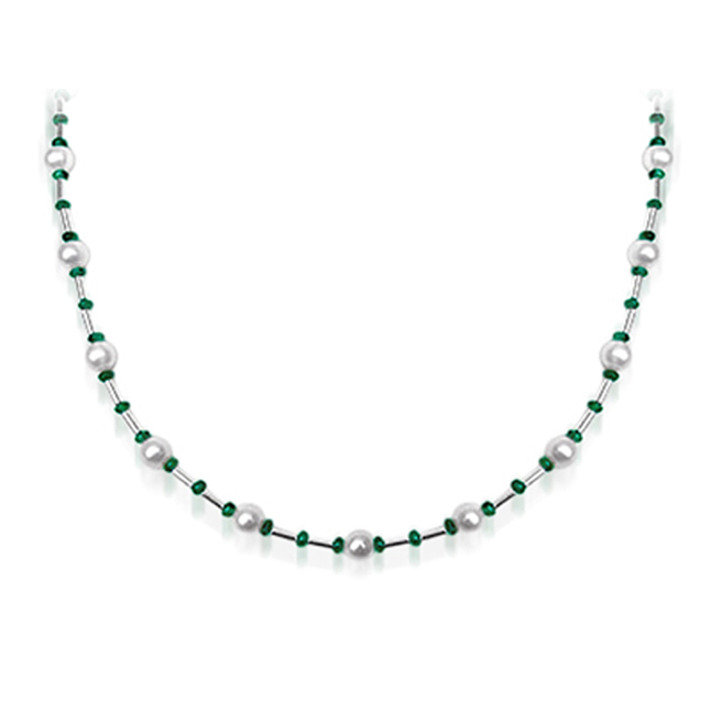 Pure Paradise - Single Line Freshwater Pearl, Malachite & Silver Plated Pipe Necklace for Women (SN160)