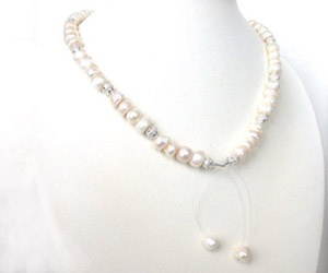 Luxury - Single Line Freshwater Pearl & Silver Plated Ball Necklace for Women (SN214)