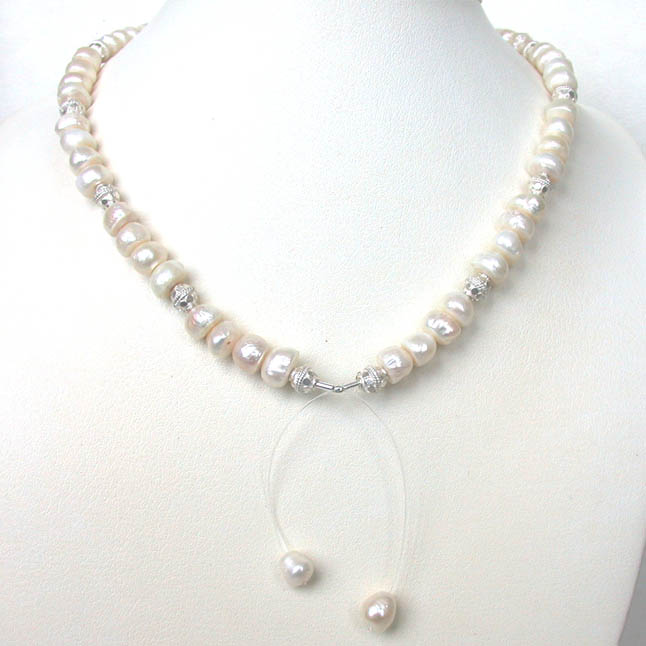 Luxury - Single Line Freshwater Pearl & Silver Plated Ball Necklace for Women (SN214)