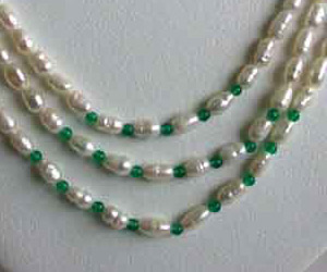 3 Line Real Pearl & Green Onyx Beads Necklace for Women (SN26)