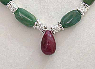 Oval Green Emerald +Drop Ruby Necklace (SN346)