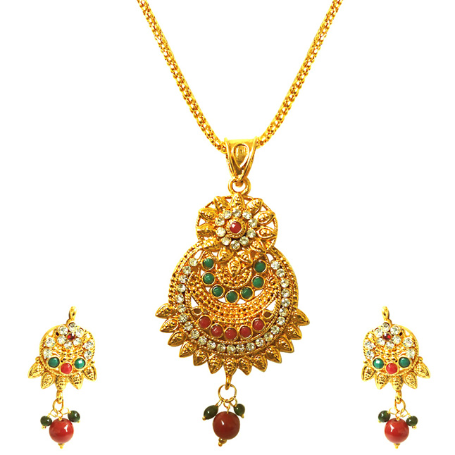 Sophisticated Jewel -Pendants Necklace & Earrings Set