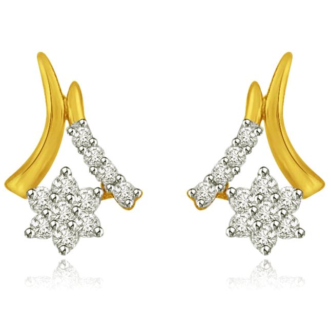 Stars & Stripes Two Tone Gold & Diamond Earrings for Love -Flower Shape Earrings
