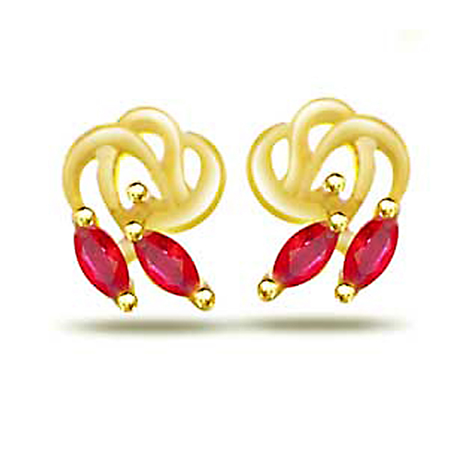 Stay Twirl 0.20ct Marq. Shape Ruby Earrings -Dia & Gemstone