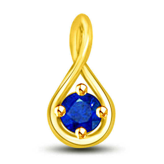 Stunning Solitaire:Rich Blue Natural Sapphire & Yellow Gold Pendants -Teenage