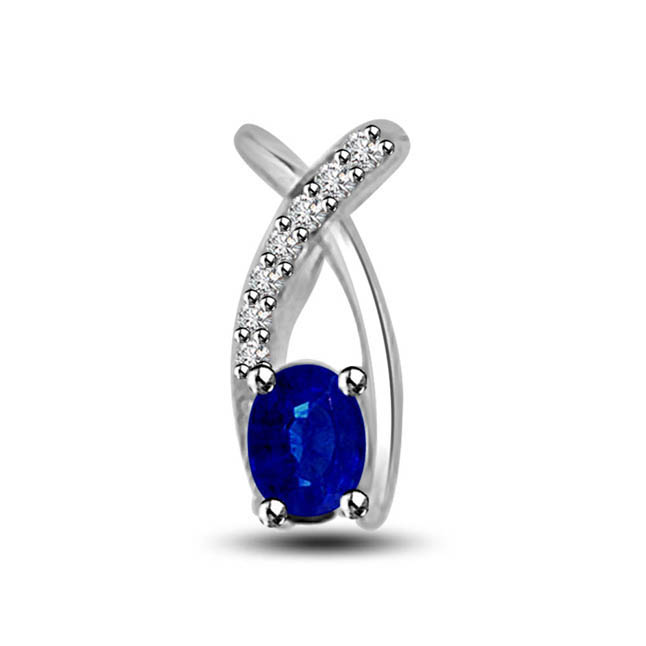 The Silver Knot 0.25ct Tcw Blue Sapphire & Diamond White Gold Pendants Beautifully Set