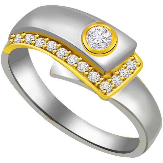 White Yellow Gold Rings, Two Toned Diamond Ring, Wedding and Engagement