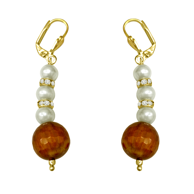 Trendy Tiger Eye & Imitation Shell Pearl hanging Earrings for Women (SE174)