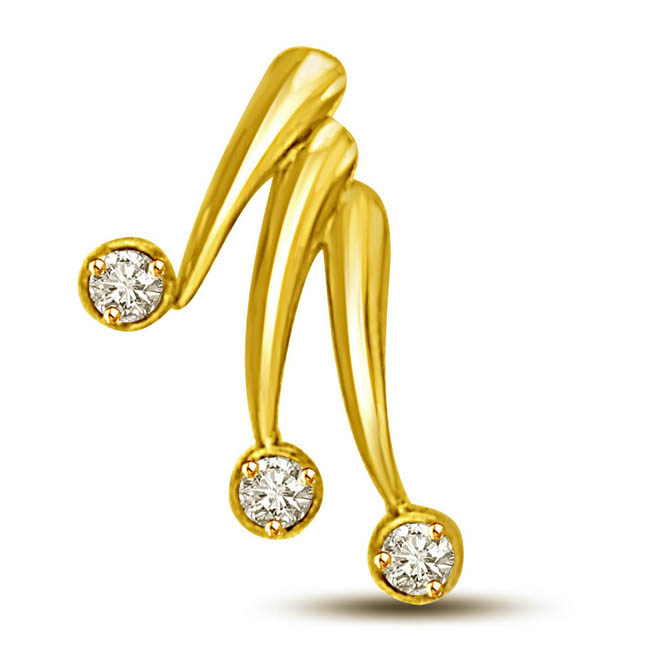 Triple Treat of Love -0.15 TCW Diamond Solitaire Pendants in 18kt yellow gold -Designer Pendants