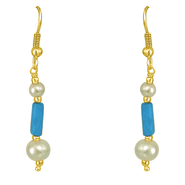 Turquoise Pipe & Shell Pearl Hanging Earrings for Women (SE188)