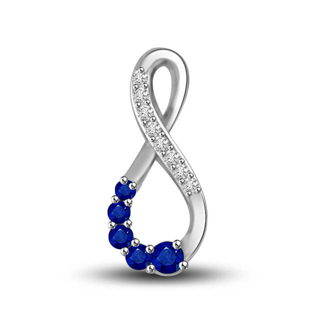 Twiste Of Fate:Diamond & Blue Sapphire White Gold Pendants