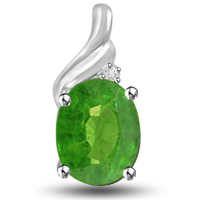 Unlimited Greenery Emerald Diamond Pendants In 14kt White Gold