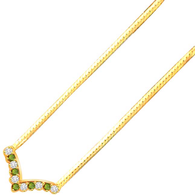 Wavy touch 0.90ct Diamond & Emerald Gold Necklace -2 Tone Necklace Pendants + Chain