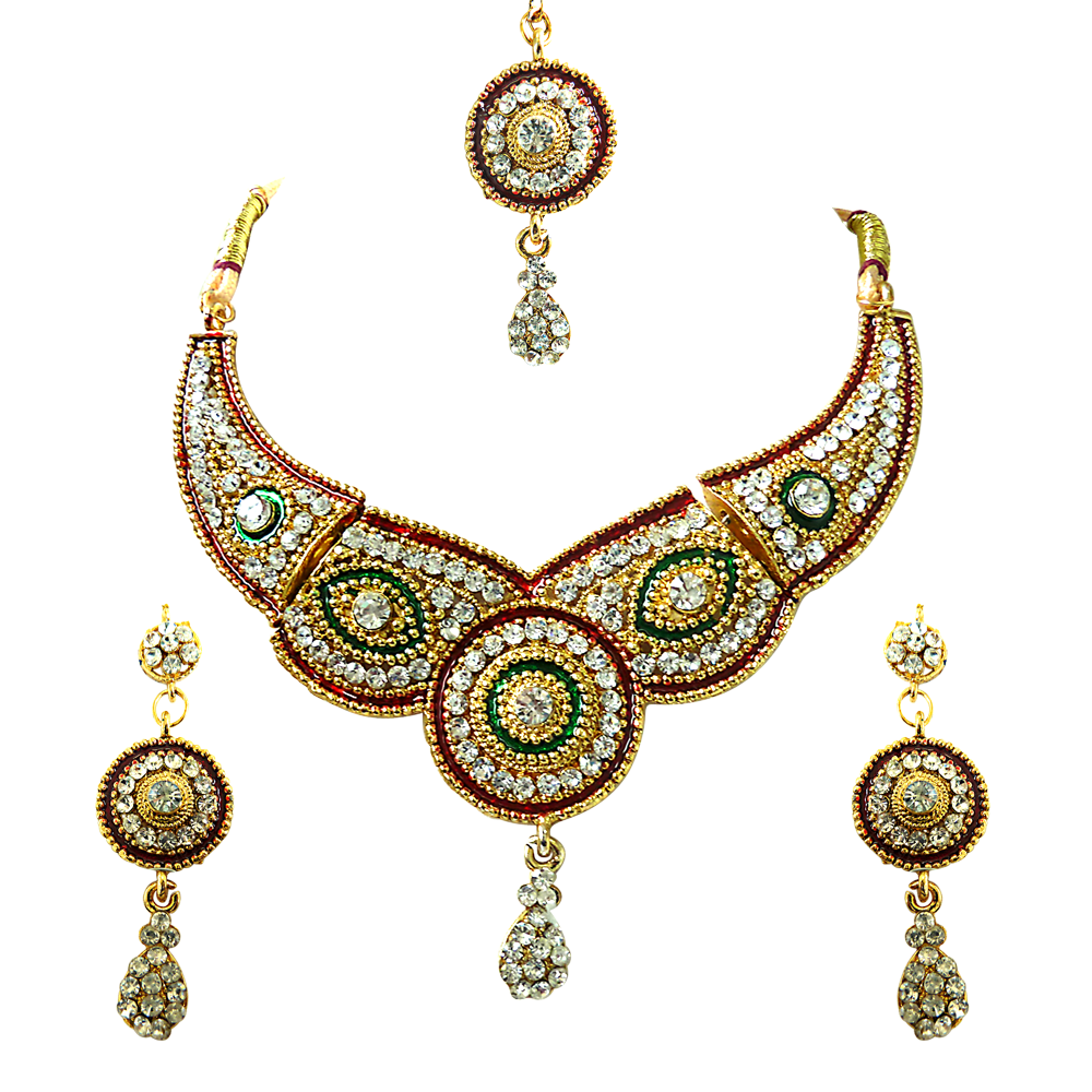 Nazneen Very Stylish Heavy Looking Kundan Polki Fashion Jewellery Set