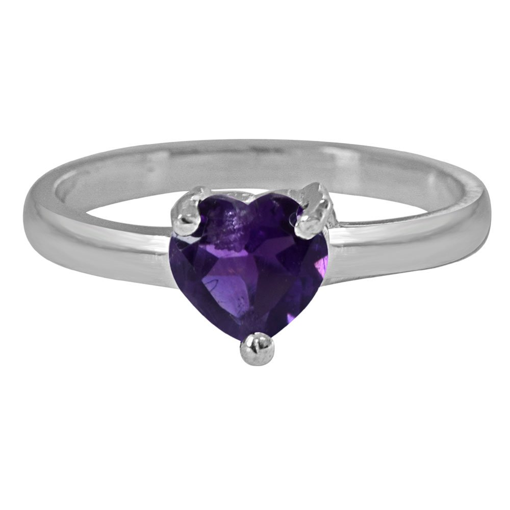 70 cents Heart Purple Solitaire Amethyst Sterling 925 Silver Ring (GSR53)