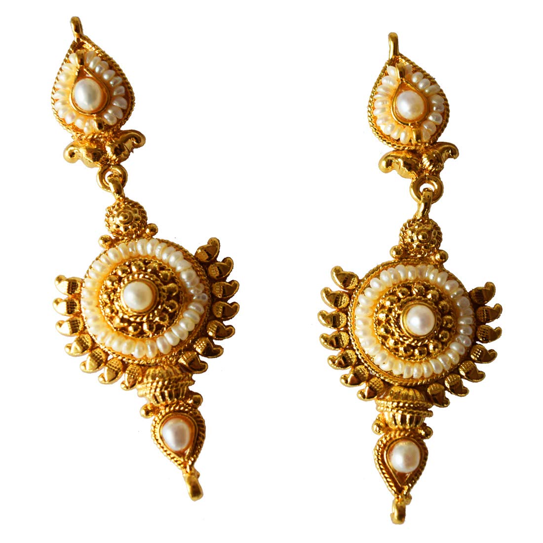 Temple Collection Gold Plated Metal Freshwater Pearl Earrings(SP127ER)