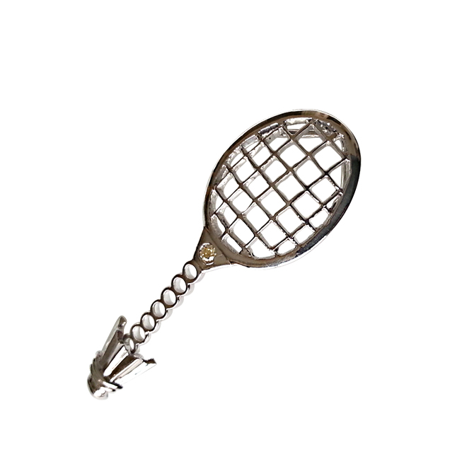 Badminton Racket & Shuttlecock Charm Diamond Pendant Set in Silver