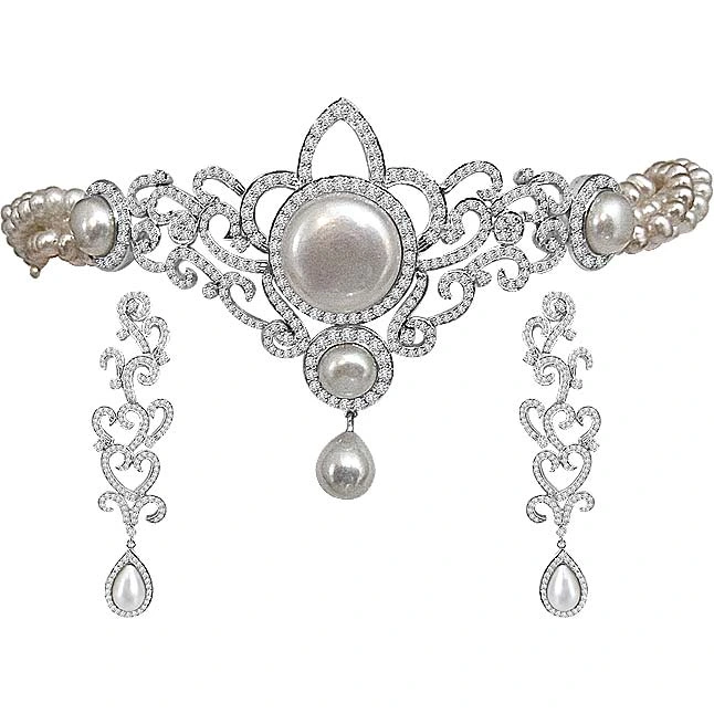 Ray of Love Diamond & Pearl Chocker Necklace Set