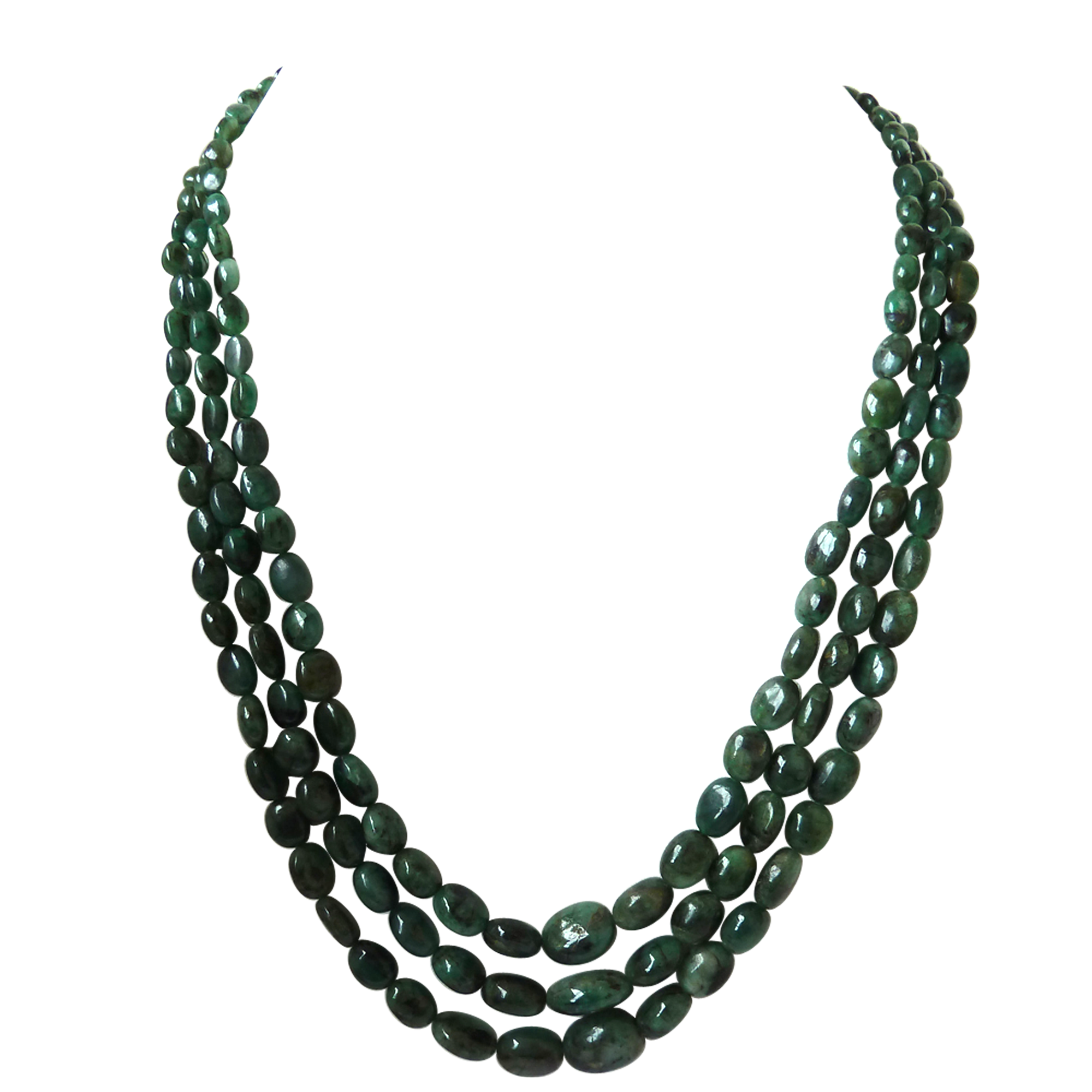 3 Line 327 ct REAL Natural Green Oval Emerald Necklace