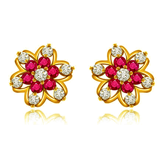 0.88 cts Diamond Ruby Earrings