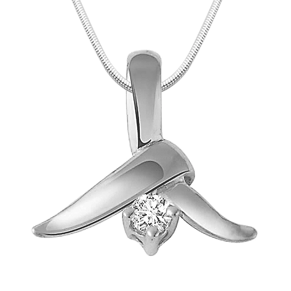 Center of Attraction - Real Diamond & Sterling Silver Pendant with 18 IN Chain (SDP4)