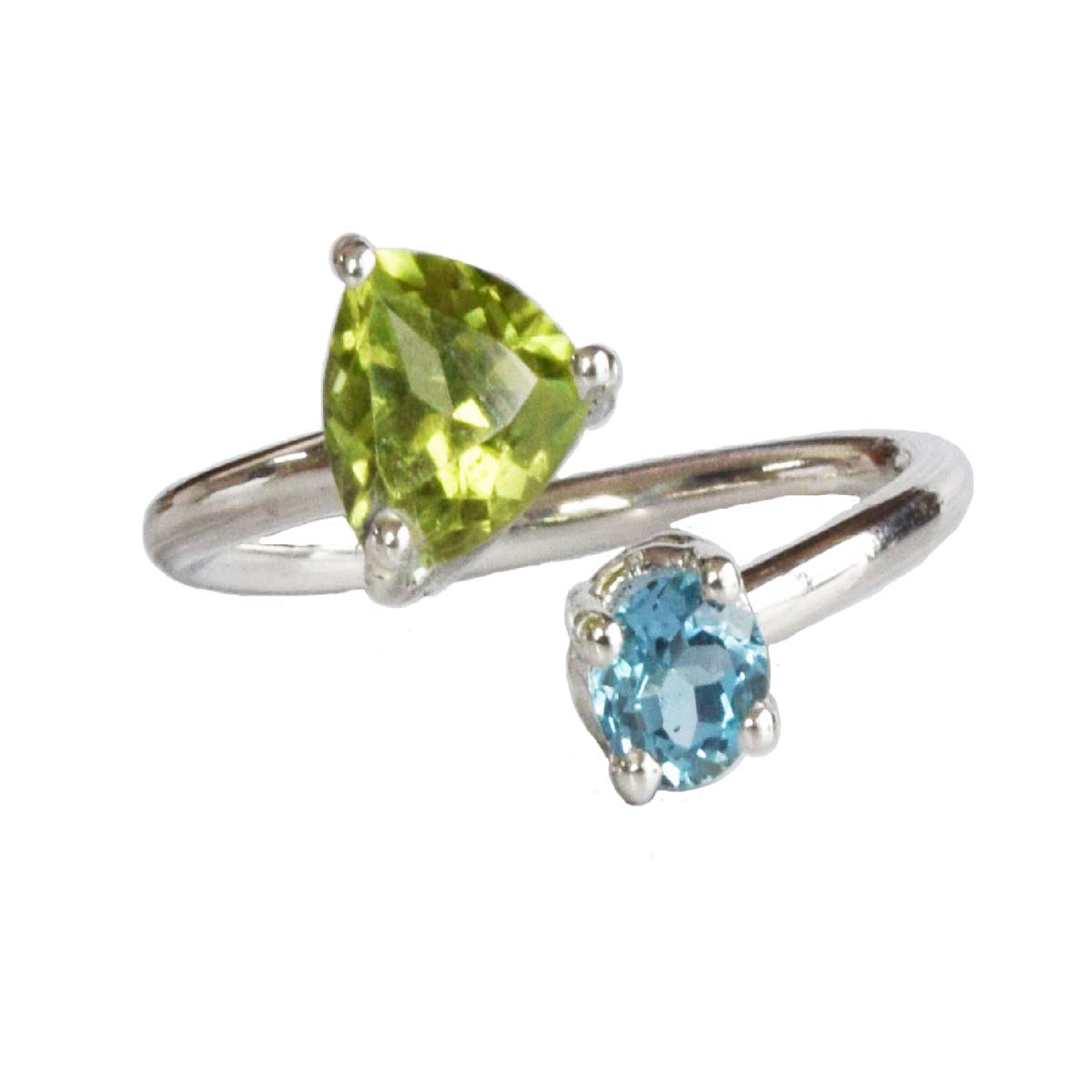 Trillion Green Peridot and Blue Topaz 925 Sterling-Silver Ring for Women (GSR72)