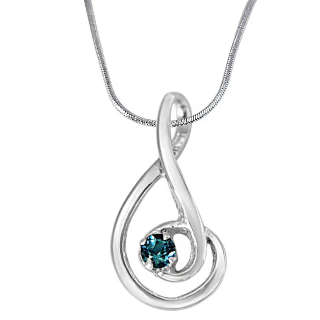 Forever Young Elegantly Designed Blue Topaz & 925 Sterling Silver Pendant with 18 IN Chain (SDP388)