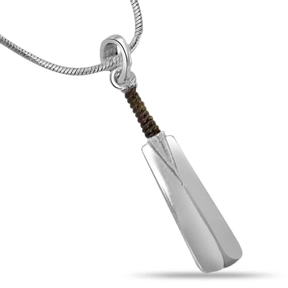 Cricket Bat shape Sterling Silver Pendant with Silver Finished Chain for Boys (SDS138)