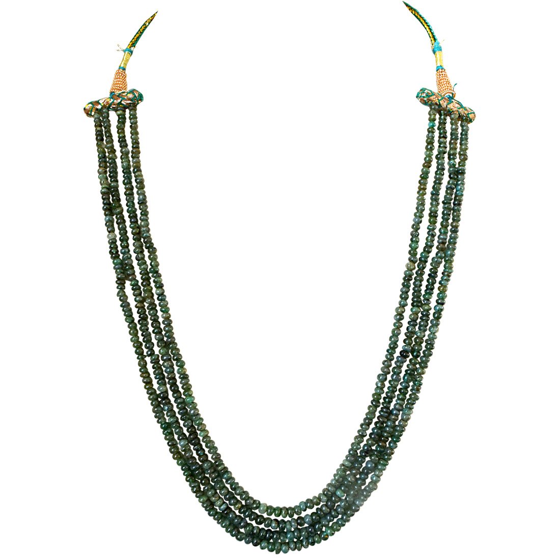 4 Line 176cts REAL Natural Green Emerald Beads Necklace for Women (176cts EMR Neck)