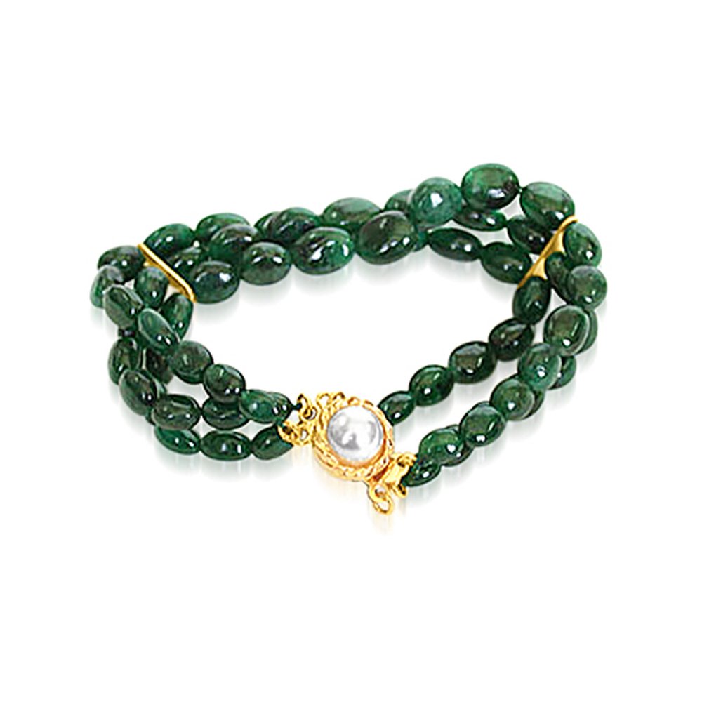Emerald Beauty Charm - 3 Line Real Green Oval Emerald Cocktail Bracelet for Women (SB30)