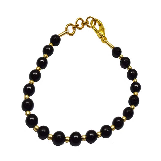 Real Black Onyx & Gold Plated Beads Bracelet (SB66)
