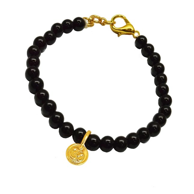 Gold Plated Sterling Silver Aum with Black Onyx Bracelet for Men and Women (SB68)