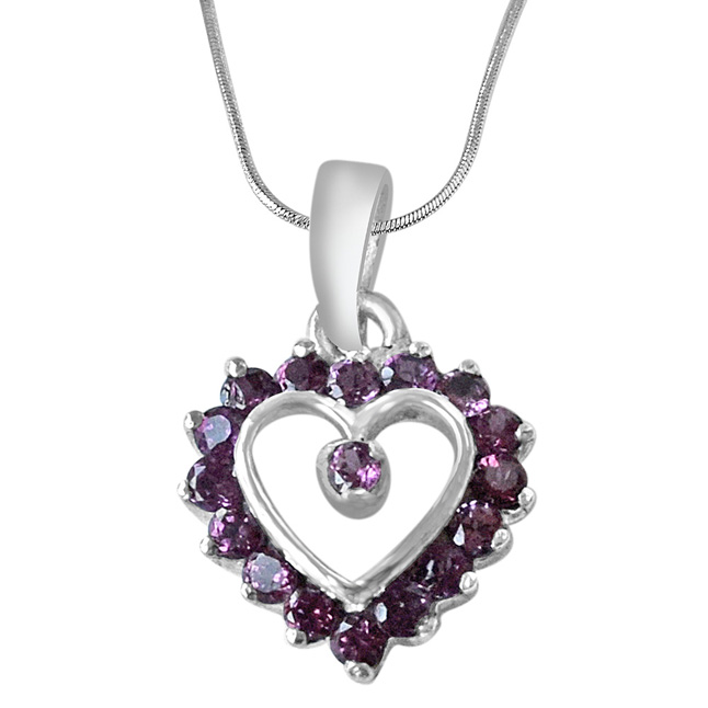 Love for Rhodolite 925 Sterling Silver Pendant with 18 IN Chain (SDP281)