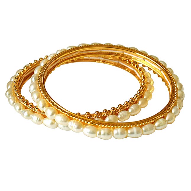 Utopia - Rice Pearl & Gold Plated Bangles for Women (BGP5)