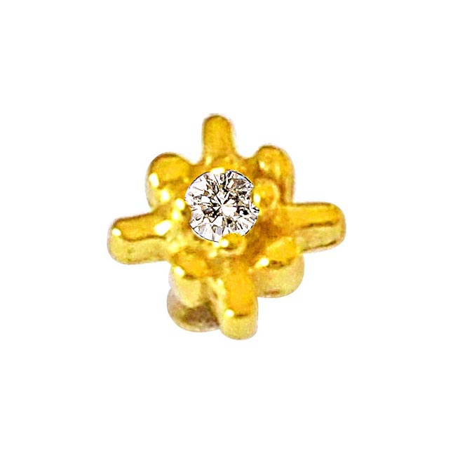 Geometrical Shaped Real Diamond 18kt Yellow Gold Nosepin (NP7)