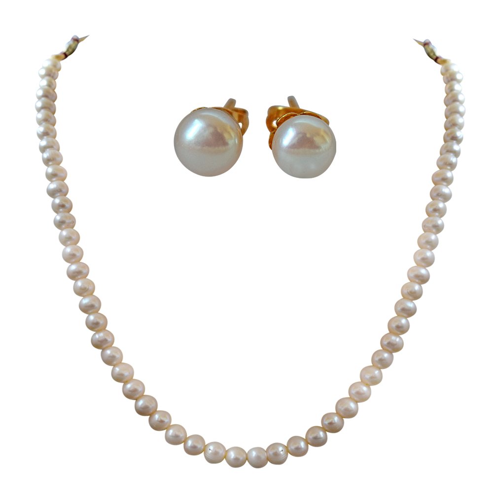 Single Line 5/6 mm Real Freshwater Pearl Necklace with Studs (SN713)