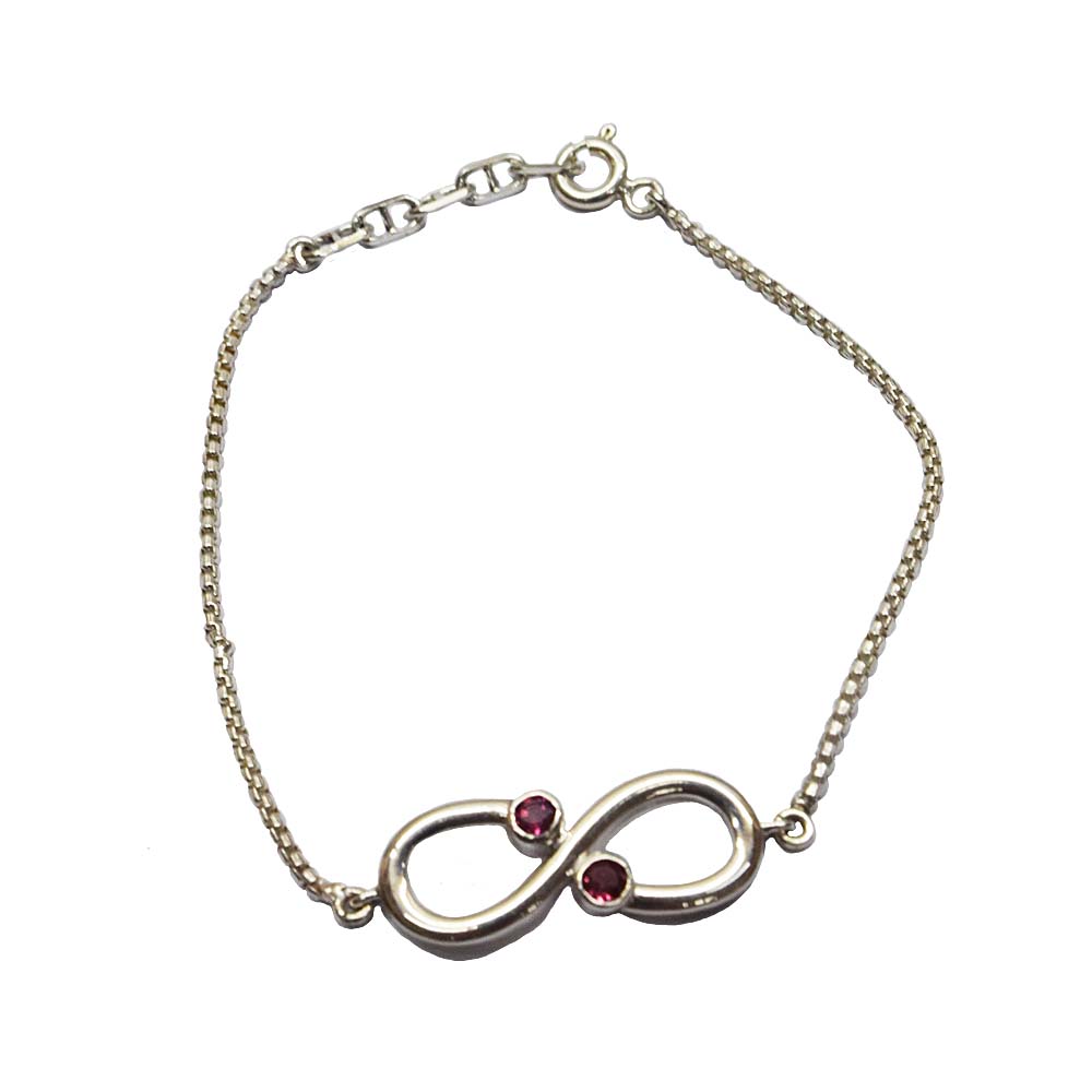 Real Pink Round Rhodolite Infinity Sterling Silver Bracelet for Women and Girls (SLBR14)