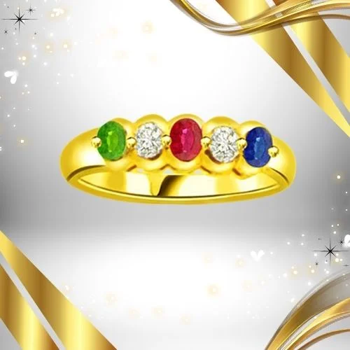 0.06cts Real Diamond Ruby Emerald & Sapphire Gold Ring (SDR1311)