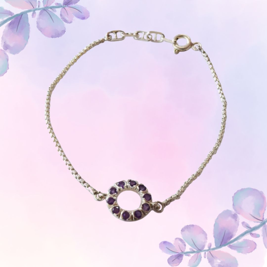 Real Purple Amethyst Halo Sterling Silver Bracelet for Women and Girls (SLBR21)