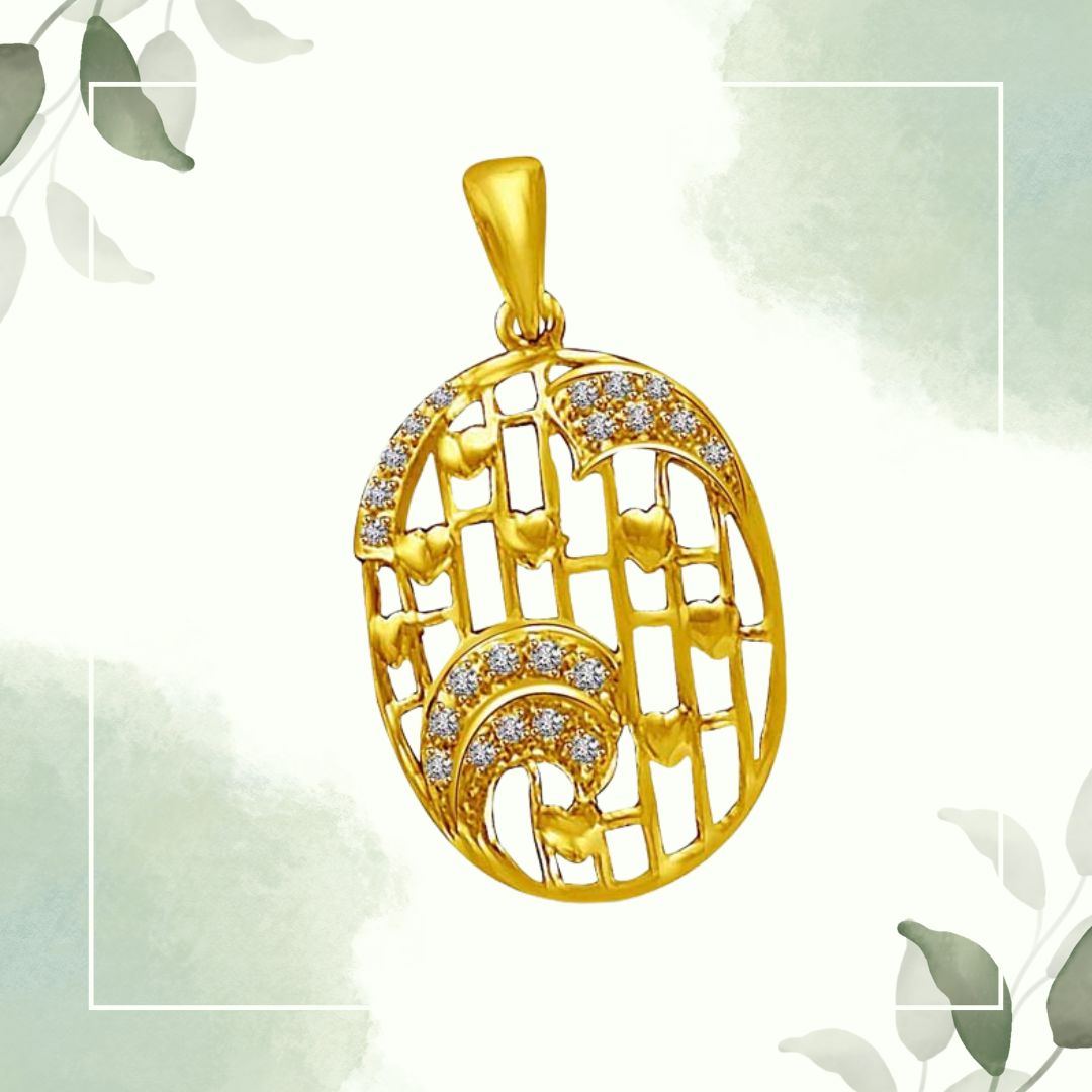 Twirl of Waves & Hearts in this Gold & Real Diamond Pendant (P848)