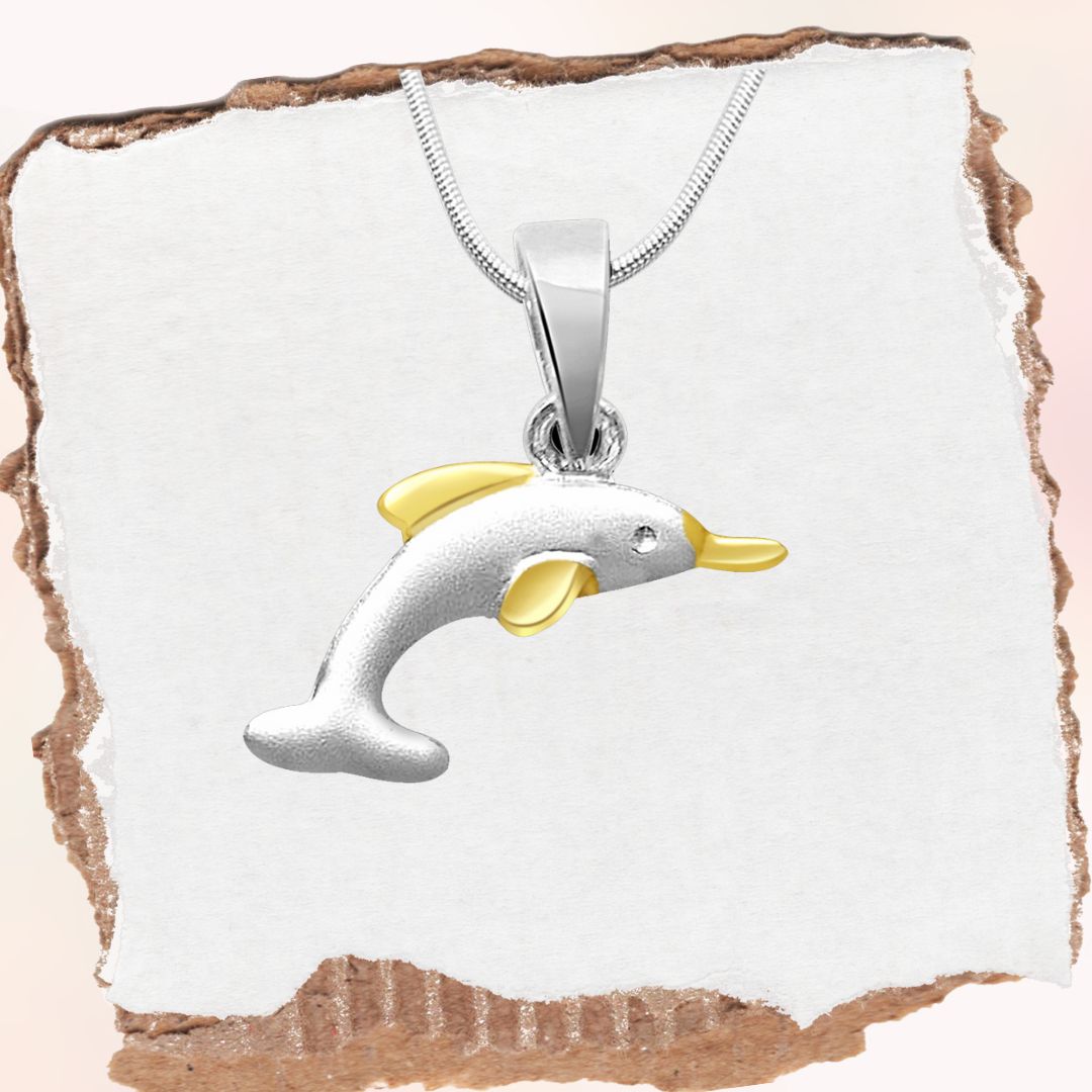Enchanting Dual Plated Sterling Silver Dancing Dolphin Pendant with 18 IN Silver Chain (SDS10)