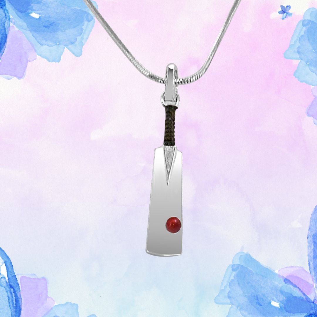 Silver Cricket Ball & Bat Pendant with Silver 18 IN Chain: The Ultimate Fashion Accessory (SDS137)