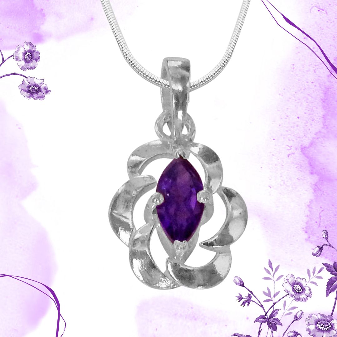 Violet Whisper: Marquise Purple Amethyst Pendant in Sterling Silver - Elegance Unleashed